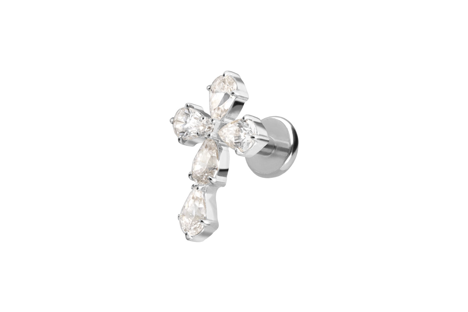 Titan Labret Piercing mit Push Fit KRISTALLKREUZ